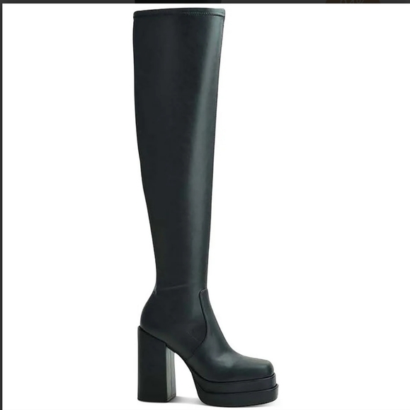 NWB Sleek Black Over the Knee Platform Boots - Picture 3 of 14